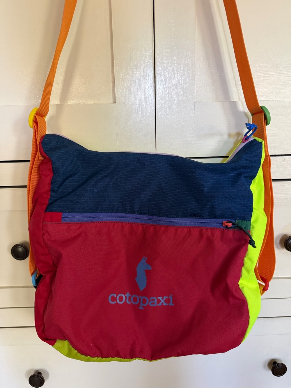 cotopaxi Multicolor Messenger Bag - Red, Navy & Neon Yellow